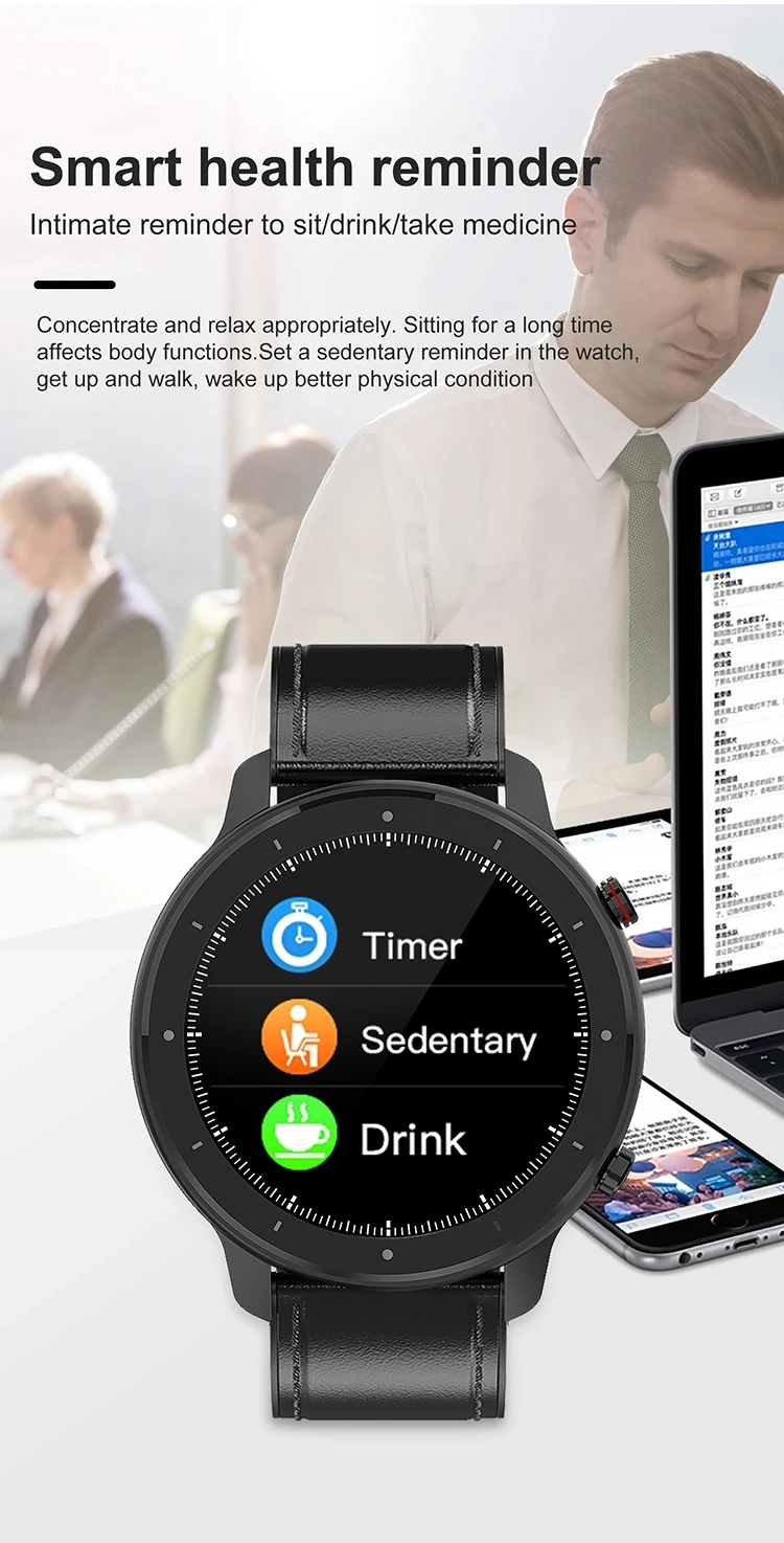 2021 t30全圆形触摸屏bt呼叫音乐播放器运动智能手表智能男性