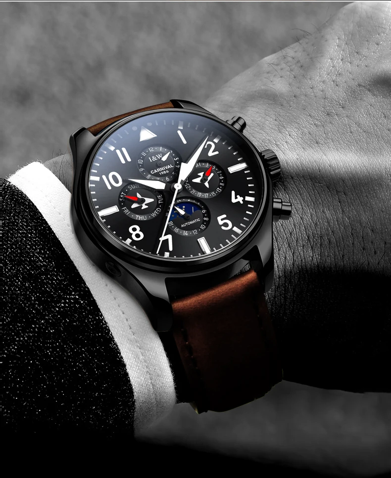 飞行员系列飞行员手表的人军事体育relogio masculino黑色表盘 8771g