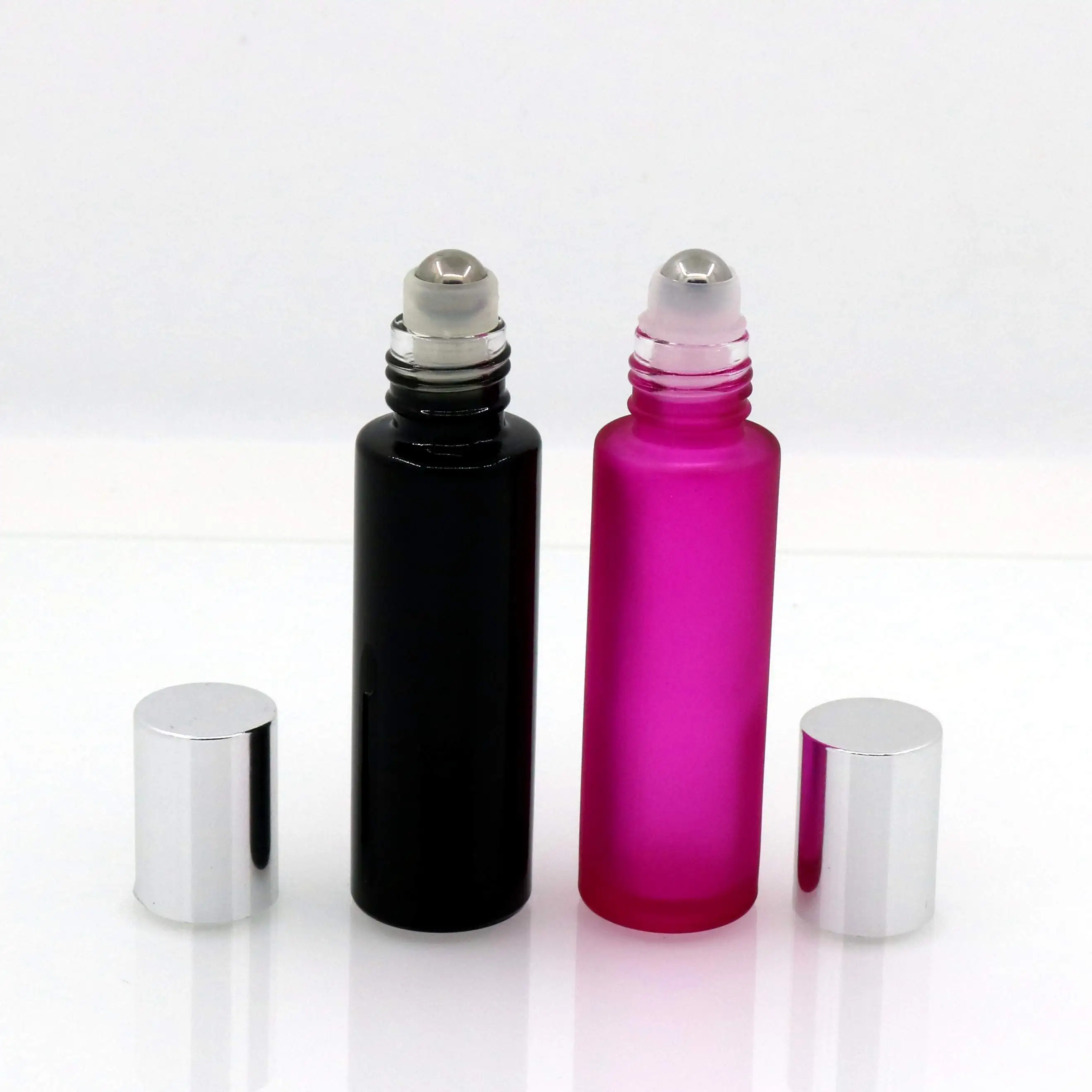 luxury 10ml frosted green glass roll on bottle with metal roller