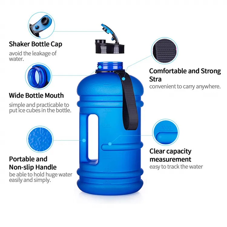 BPA Free Fitness PETG Tritan GYM Water Bottle for Gym Drinking Container Jug Half Gallon Water Bottle 2.2L 