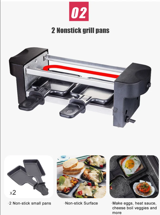 350w Commercial 2 Person Stainless Steel Electric Malaysia Raclette