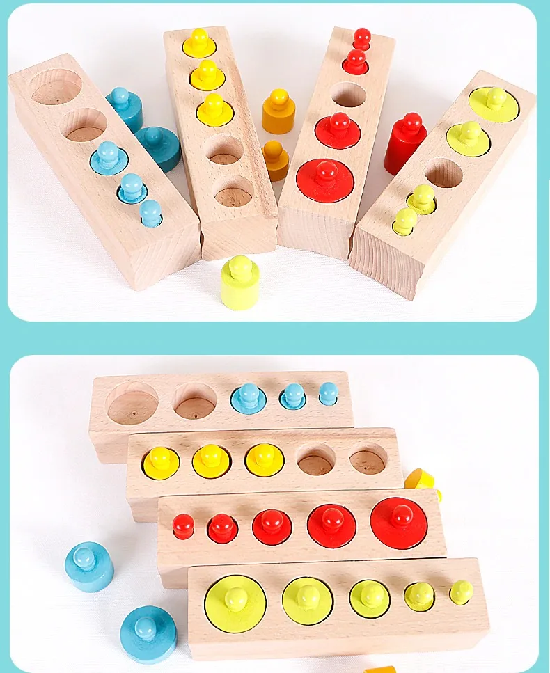 3cm Sensory Cylinder Socket Montessori Knobbed Cylinder Blocks Preschool