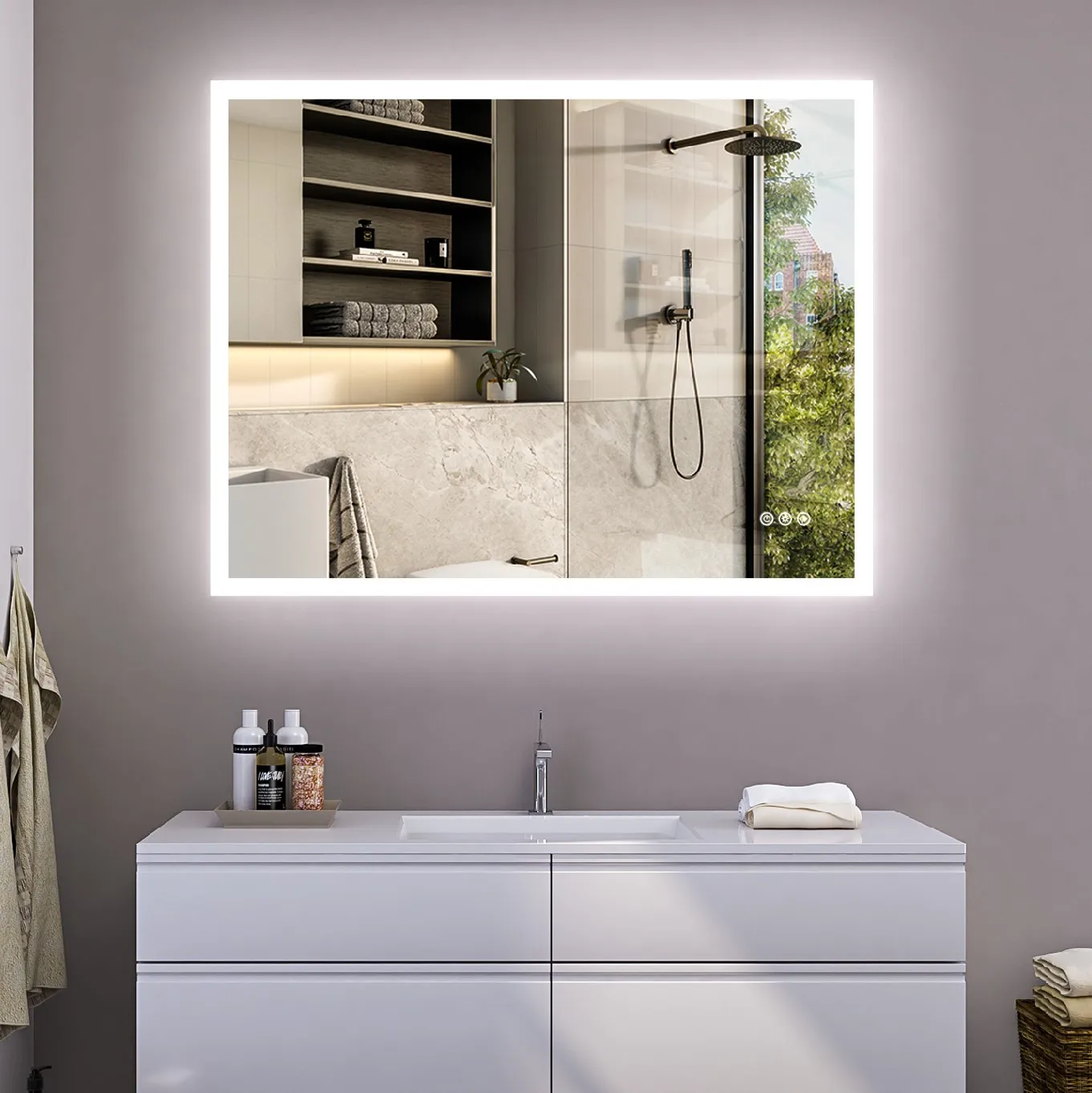 Manufacturer wholesale Led Lighted Bathroom with anti-fog mirror vanity bathroom mirror