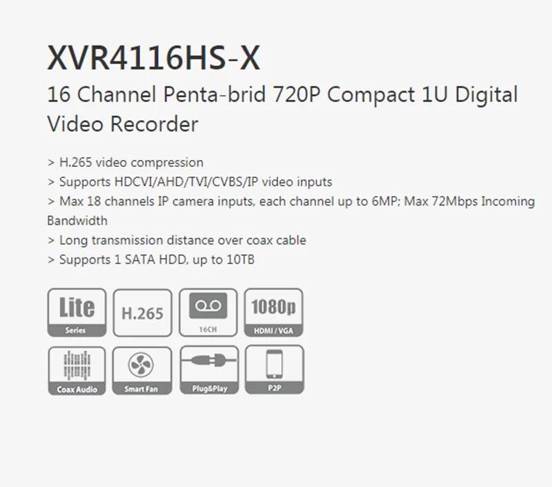 Dh Original Xvr4116hsx 16 Channel Pentabrid 720p Compact 1u Digital