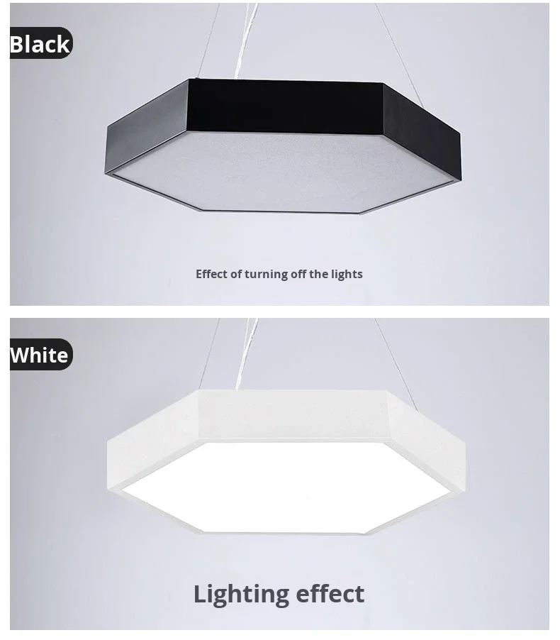product creative shaped iron pmma hexagonal pendant light 6000k color temperature for office gym internet cafe mall industrial lighting-22