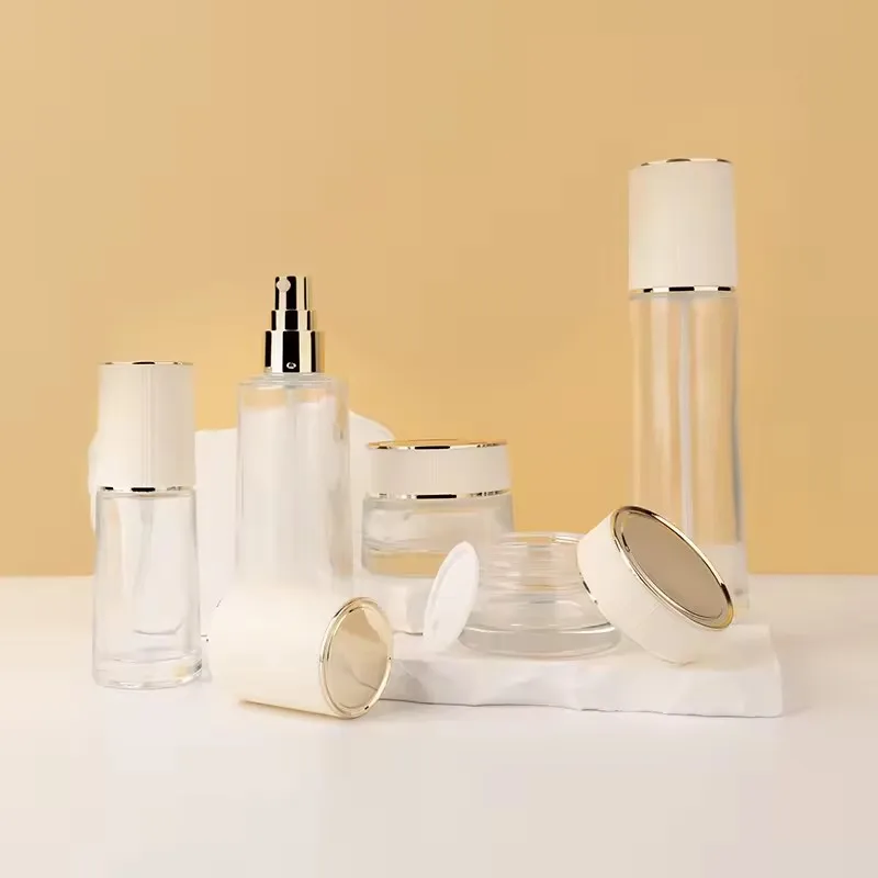 Supplier Empty Glass Packaging Cream Container Jar Skincare bottles Set Cosmetic with pump sprayer 30g50g40ml100ml120ml supplier