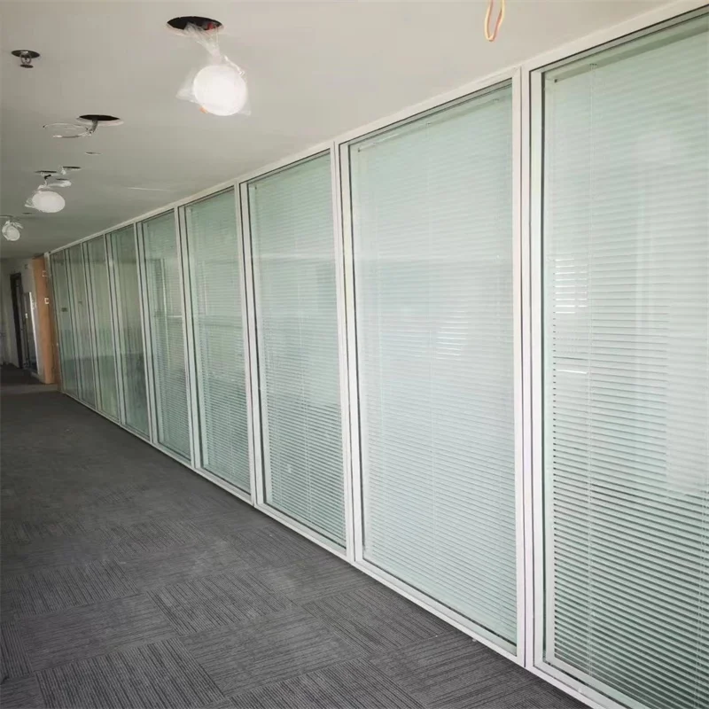 Three Glass Partition (Two Chambers) 108mm Aluminum Frame & Steel Keel - Luxury Showroom Use manufacture
