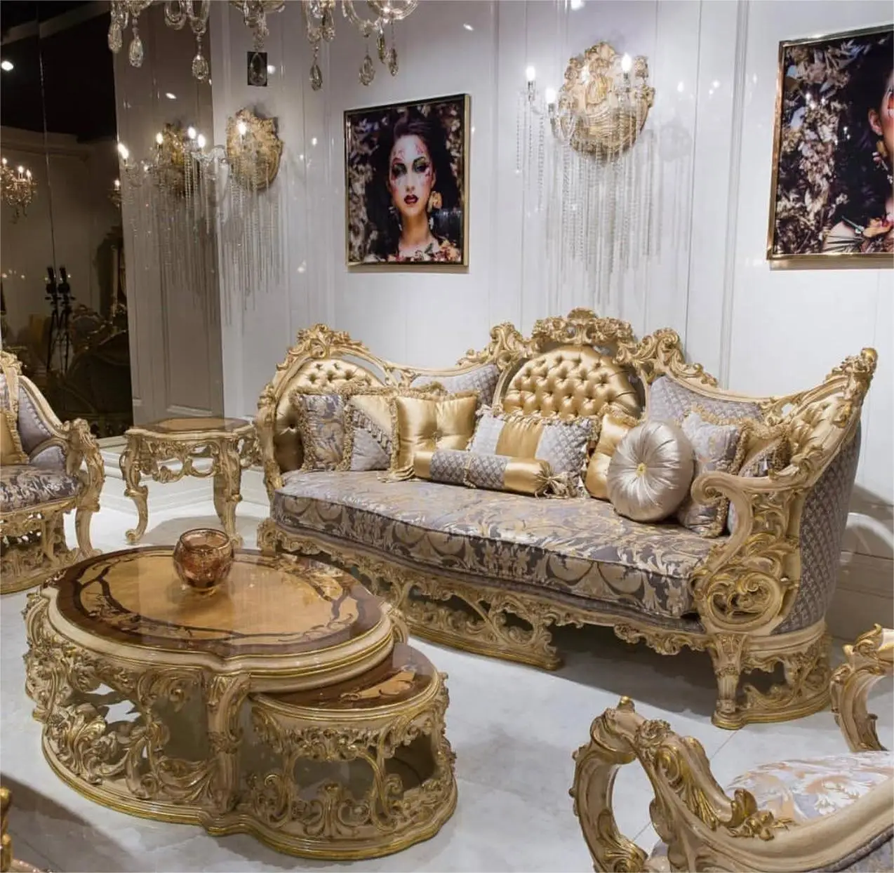 Guci Luxury European Baroque Style Sofa Chair Set High Grade Handmade Living Room Furniture