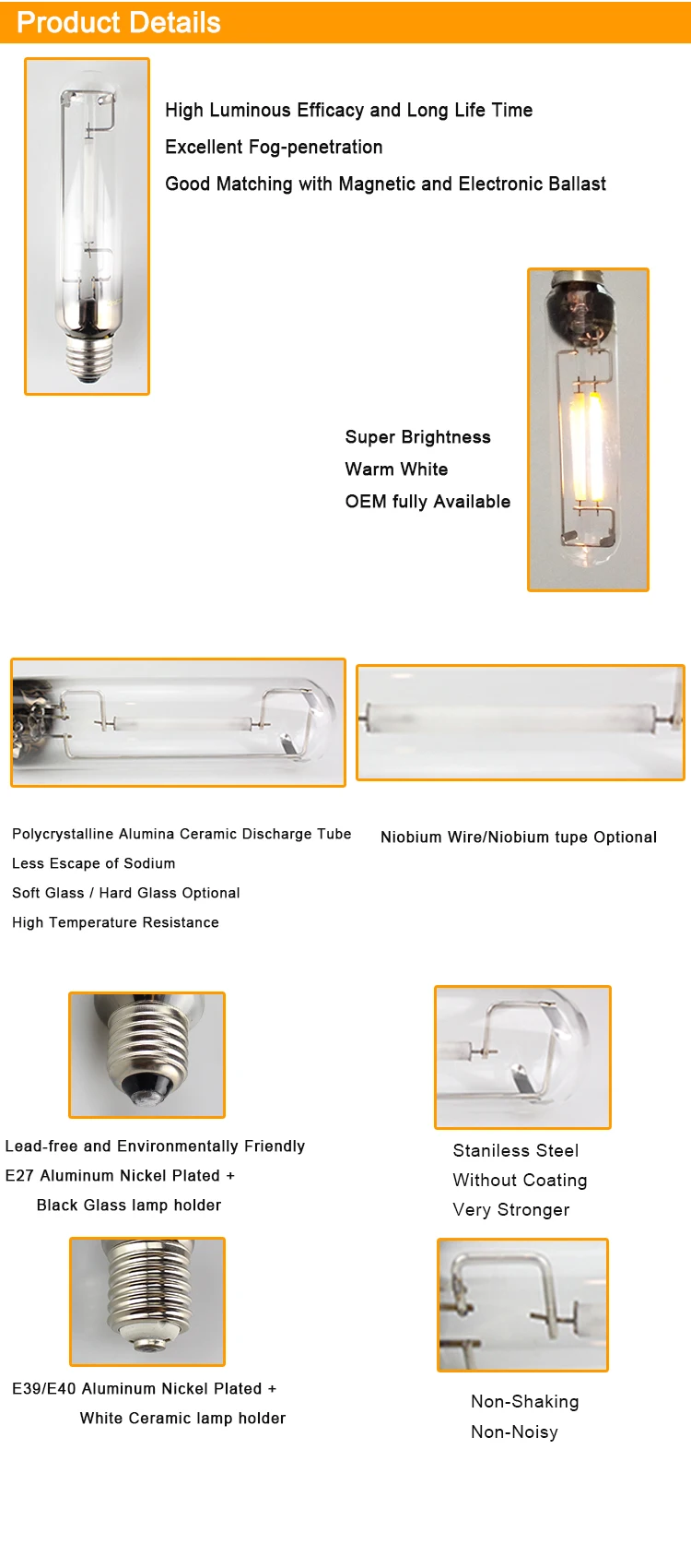 Hps 150w E40 E39 Clear Niobium Wire High Output Lumen Sodium Lamp