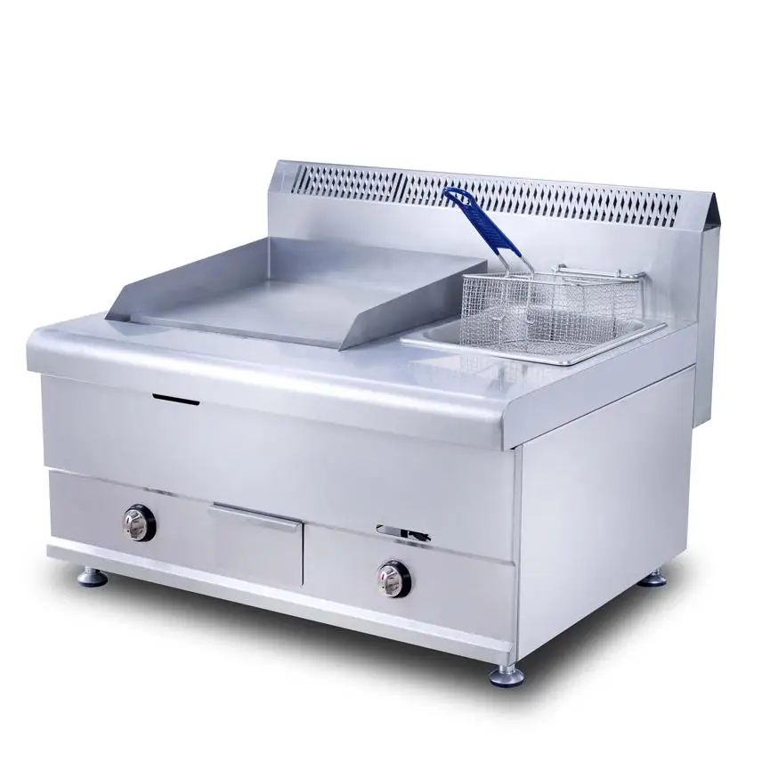 Table Top Stainless Steel Gas Griddle With Deep Fryers Gas Deep Fryer