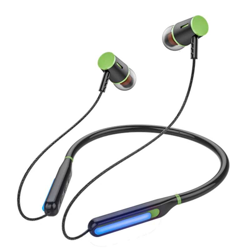 Durable Blue tooth HIFI Super Bass HIFI Wired Headset Handsfree Stereo Neck Sport Magnetic Earphone 8h Work Time & led Light