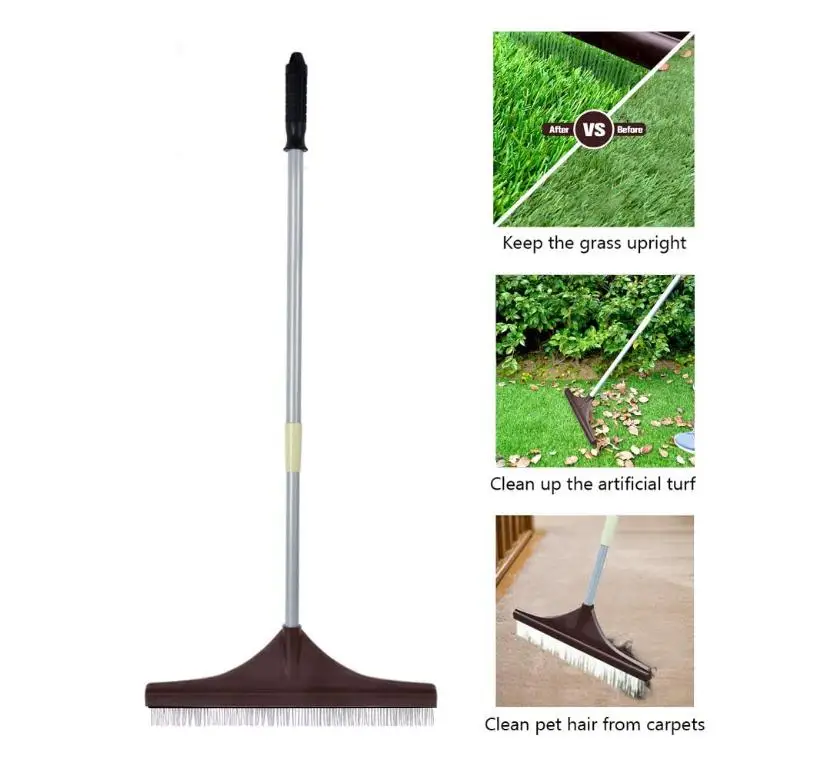 Telescopic Artificial Turf Cleaning Brush Lightweight Steel Handle
