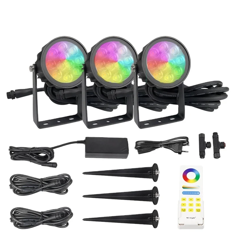 1 set 3 lights Waterproof IP66 RGB CCT LED RF Remote Control Garden Spot Light For landscape lighting with power supply