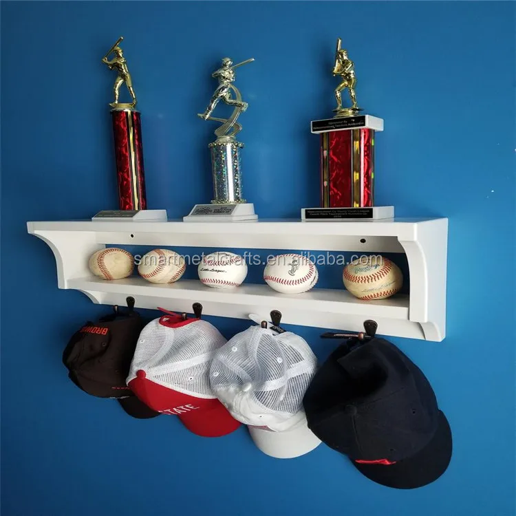 Custom Wooden Trophy Display With Medal Hanger Sport Trophy Shelf With