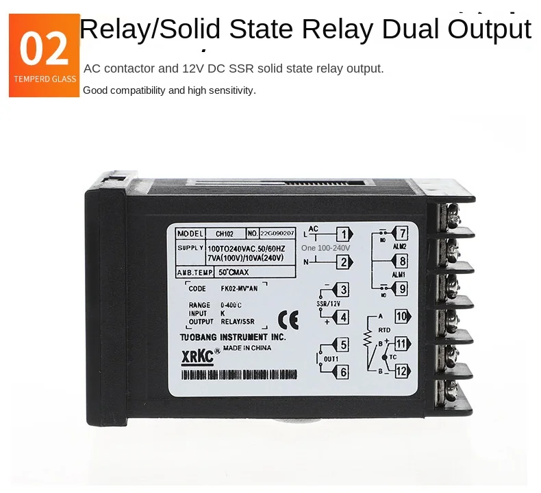 XRKC PID Intelligent Temperature Controller CH102 MV*AN Digital Display Plastic Relay Solid-state Dual Output ODM OEM Thermostat factory