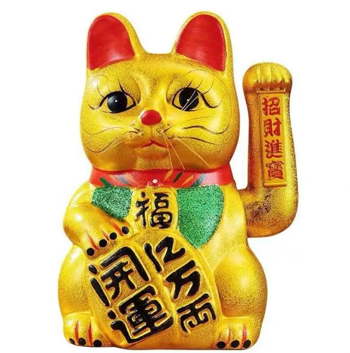 Pottery Maneki Neko Beckoning Lucky Cat 1373 Good Fortune Gold 140mm from JAPAN 