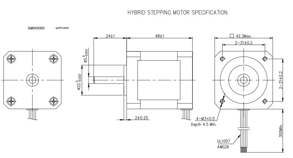 JK42HS48-1684 1.8 Degree 42mm 2A 12V NEMA17 2 Phase Hybird Stepper Motor 