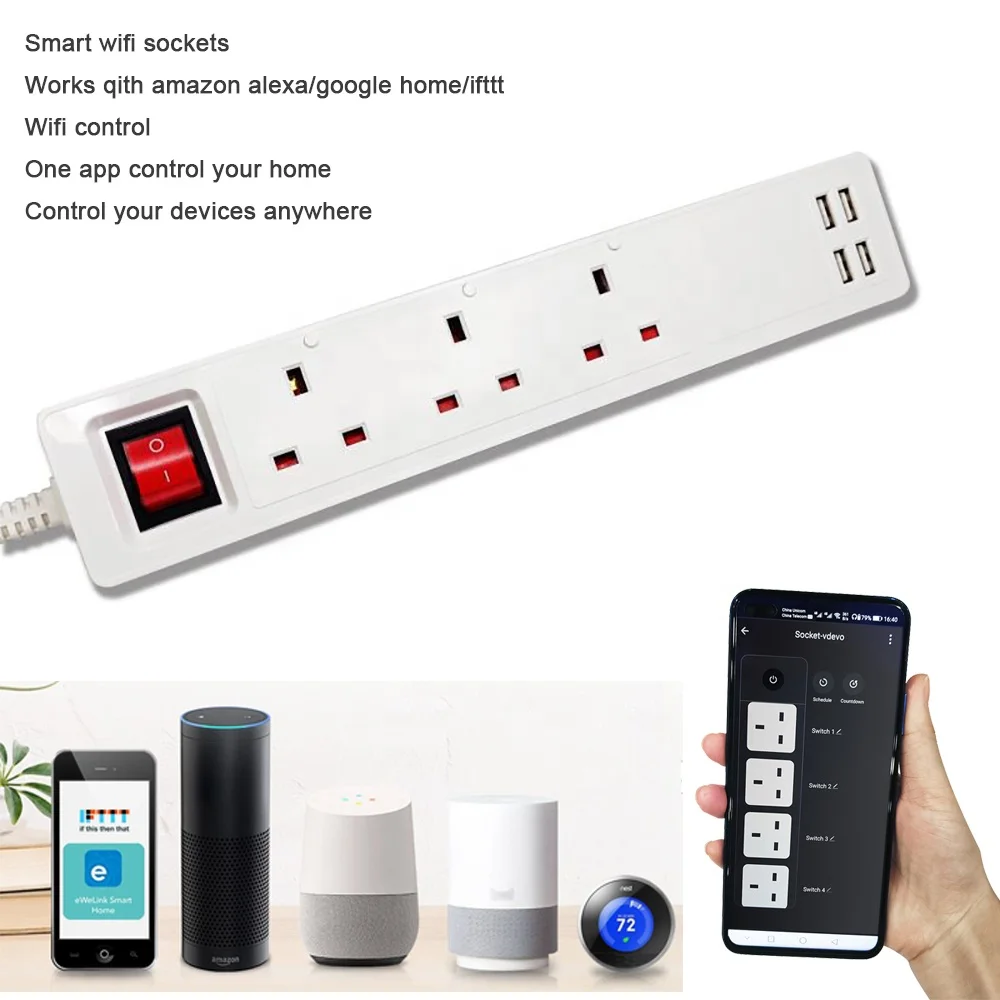 Extension Power Board Uk Eu Power Strip Basic Tuya Remote Control Usb