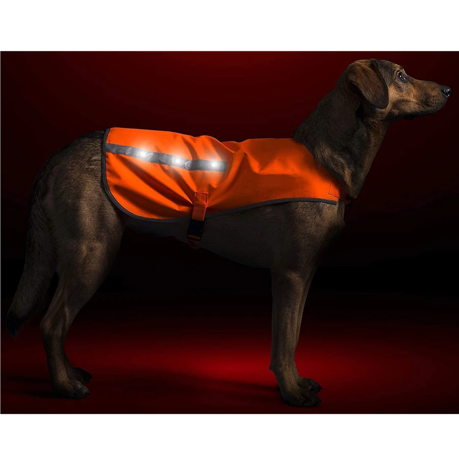 LED Dog reflective Vest Orange Safety with LED Reflective Strips & USB Rechargeable LED Lights