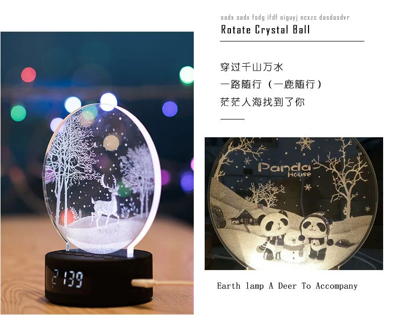 Aisle Home Hotel Mini Acrylic 3d Decoration Lamps artificial acrylic USB 5V 5W Speaker Clock Music LED Night Lights