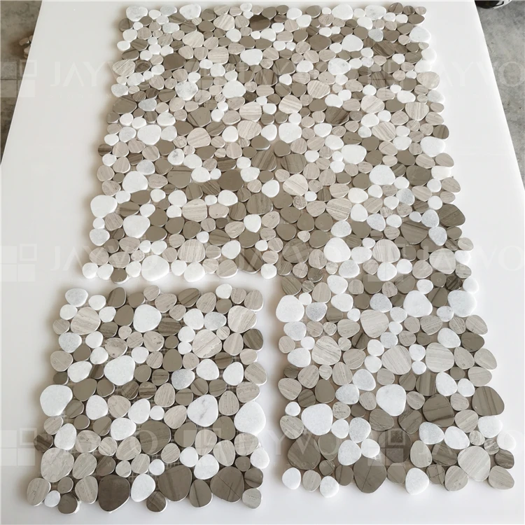 Drama White Peach Shape Marble Mosaic Pebble Stone Mosaic Tiles Floor and Wall Tiles Art and Crafts Mosaic Tiles