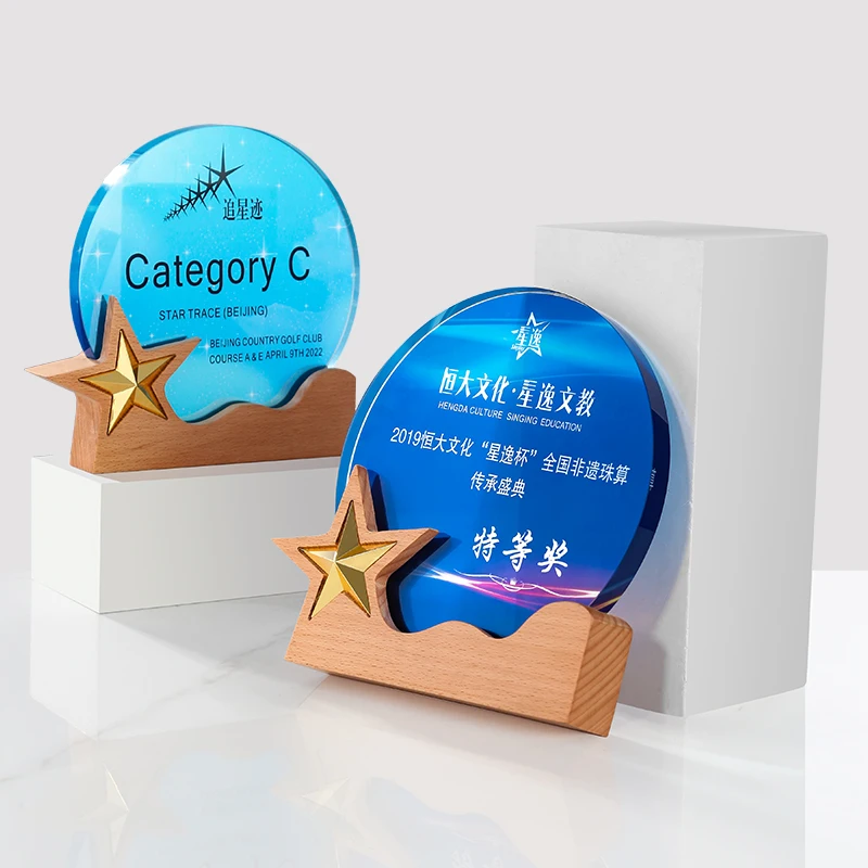 Polished Wooden Base Glass Trophy Feng Shui Etched  Laser 'Love' Company Employee Thank You  Small  Souvenir Gifts factory