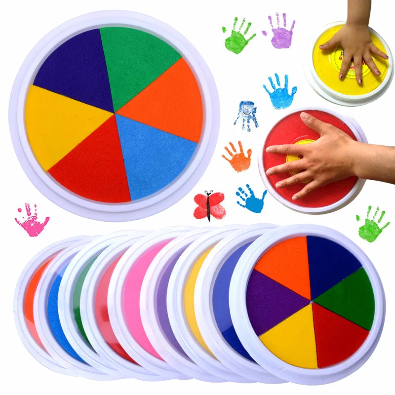 Deeabo Sello de Almohadilla de Tinta de 6 Colores Tarjeta de Manualidades para Pintar con Los Dedos de Los Haciendo Juguetes de Aprendizaje Educativo Placa de Impresión Colorida de Palma de Barro 