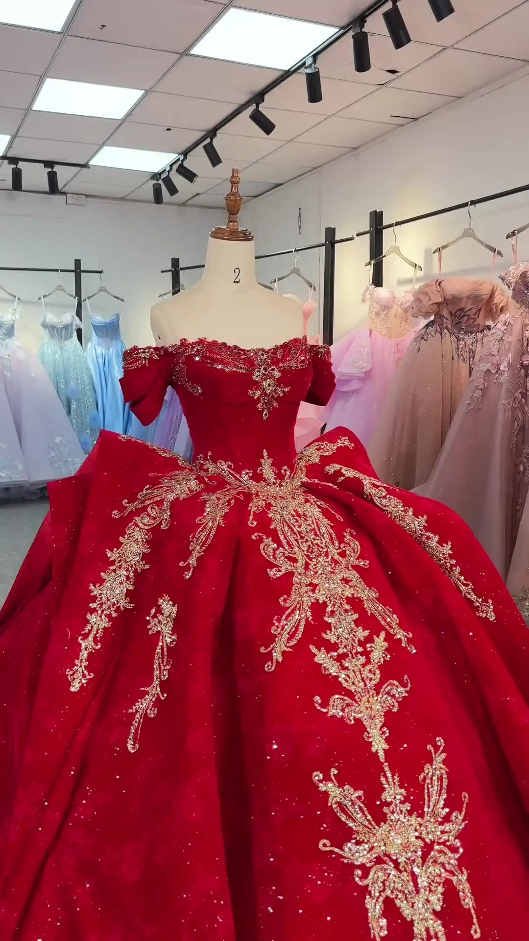 Jancember 6980 Red Gold Embroidery Ball Gown Off Shoulder Quinceanera Dress  Royal Brocade