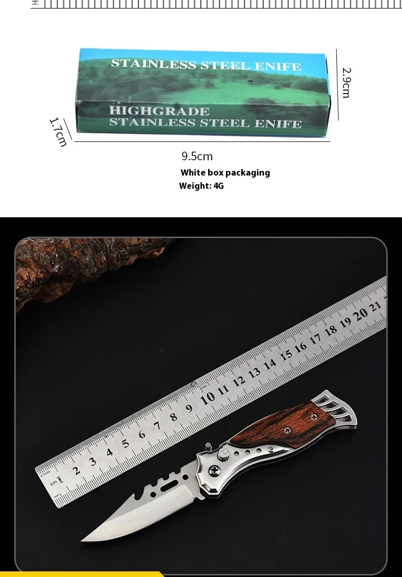 Portable Stainless Steel Mini Fruit Knife High Hardness Folding Wilderness Survival Cutting Blade Outdoor Rubber Grip for DIY