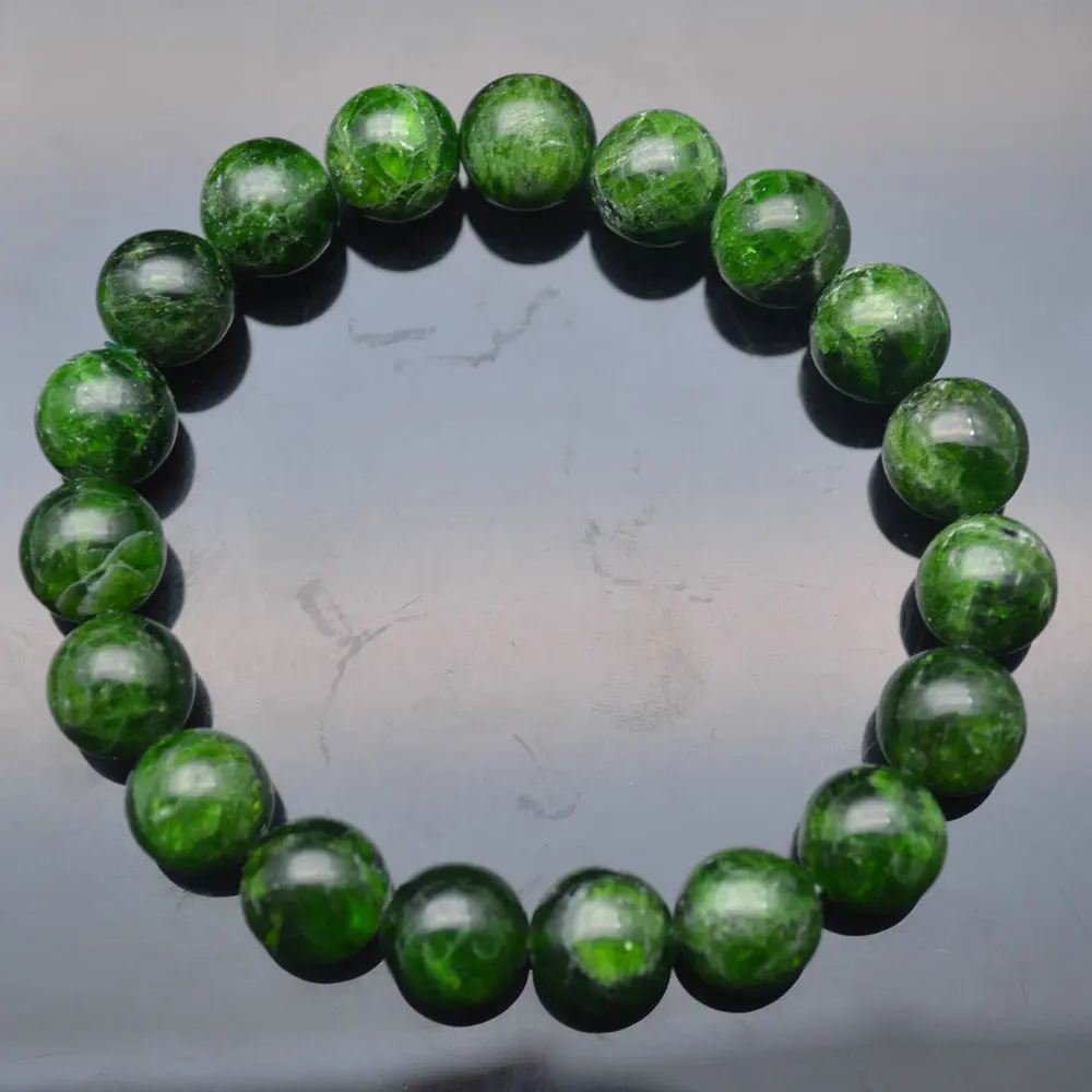优质天然绿色透辉石宝石圆珠弹力手链