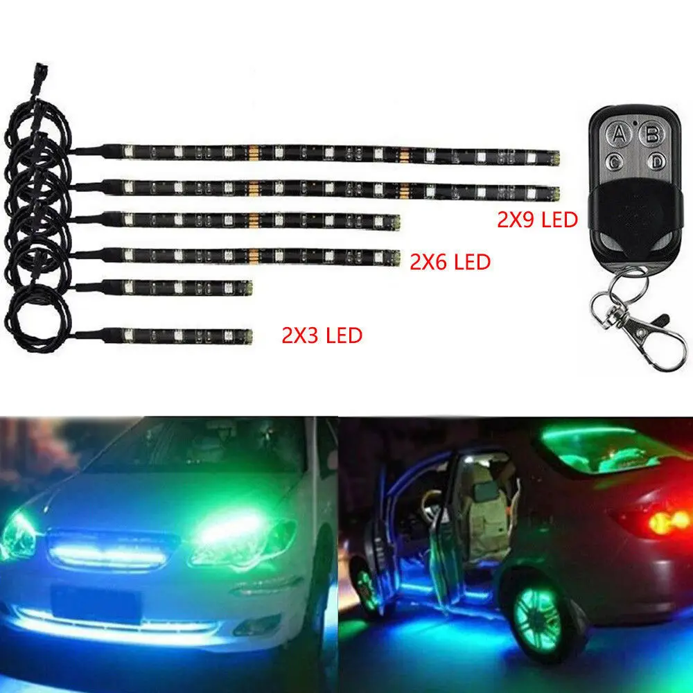 2021 6PCS RGB LED Strip Kit Under Dancing System Remote Control Car Underglow LIGHT