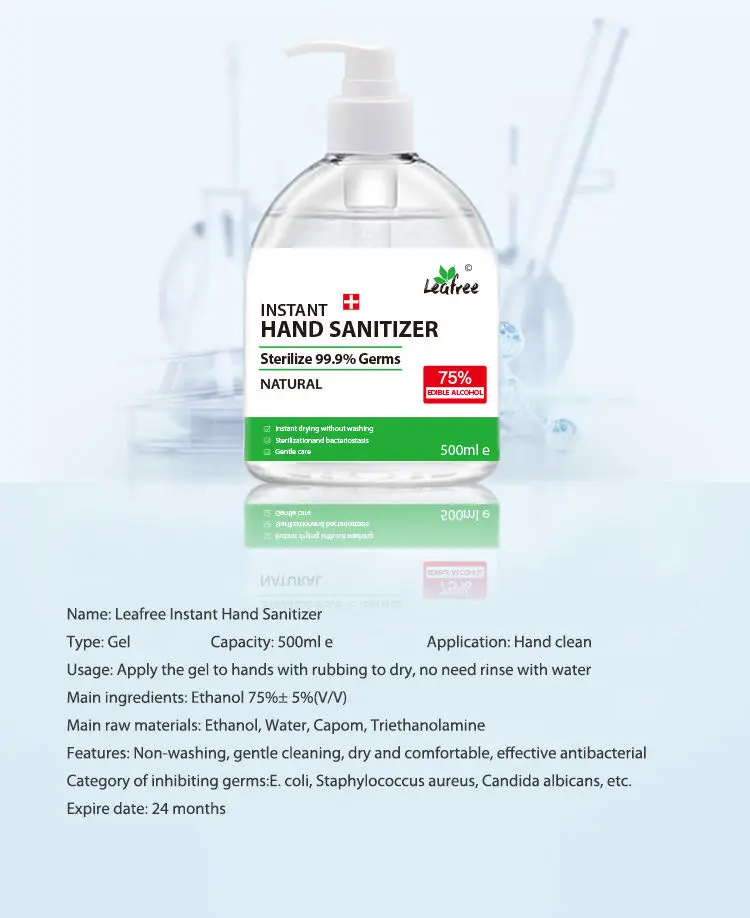 Best Quality Custom Logo Waterless hospital Grade Gel 30ml 500ml 75% Alcohol Antibacterial Antiseptic Hand Sanitizer