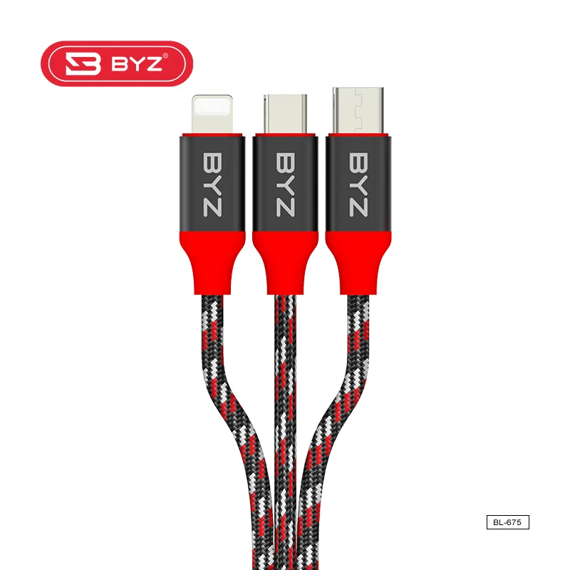 The best quality BYZ high speed nylon braid data cable 3 in 1 multiple function USB cable support for type-c iphone micro cable - ANKUX.COM
