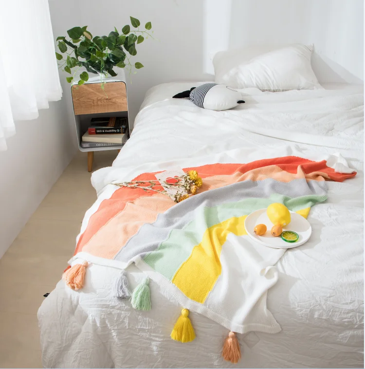 RB Photography Custom Korean 100% Cotton Rainbow Knitted blanket for Summer for baby kids supplier