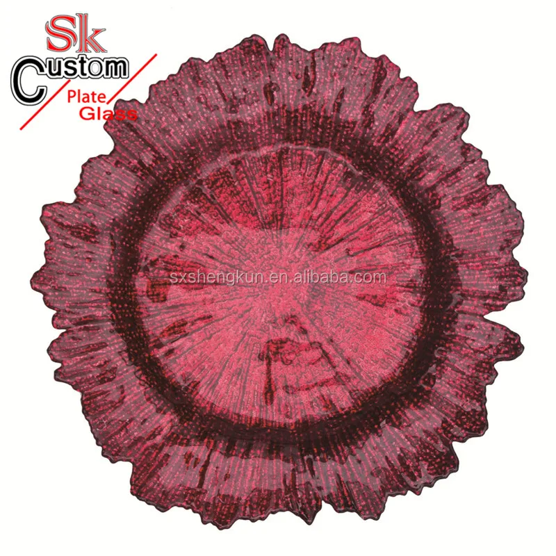 
Mini hand-made mouth blown transparent 13inch lead free glass charger plate silver with hot stamping logo 