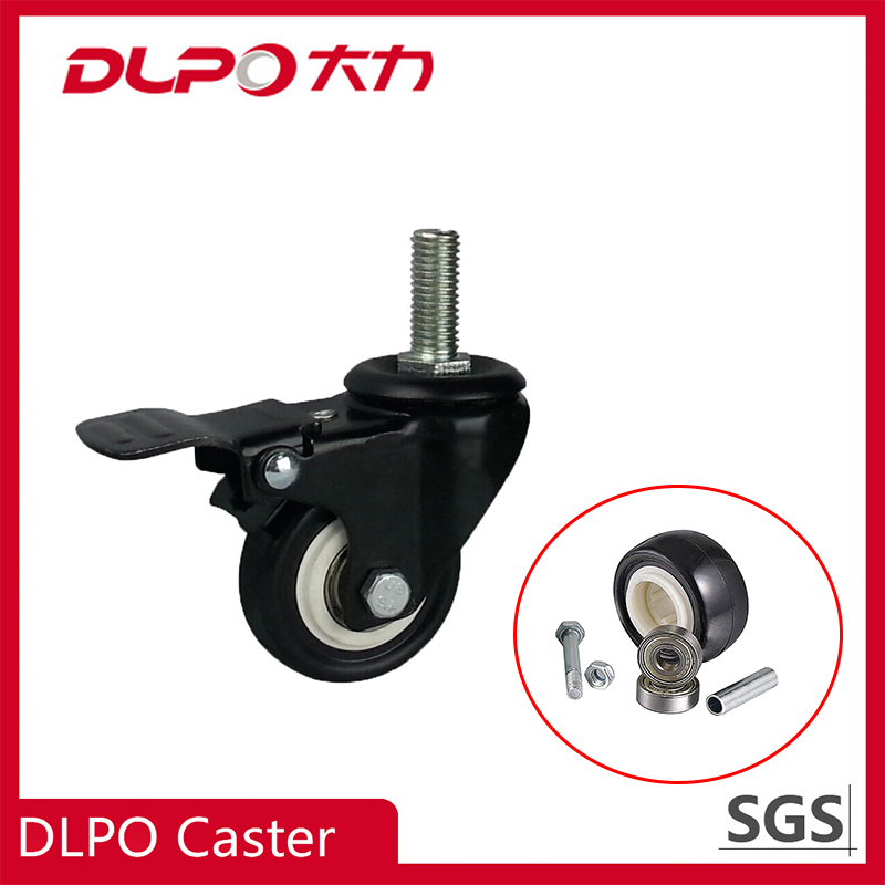 Dlpo Black Polyurethane Fixed Castor Wheels Trolley Furniture Caster