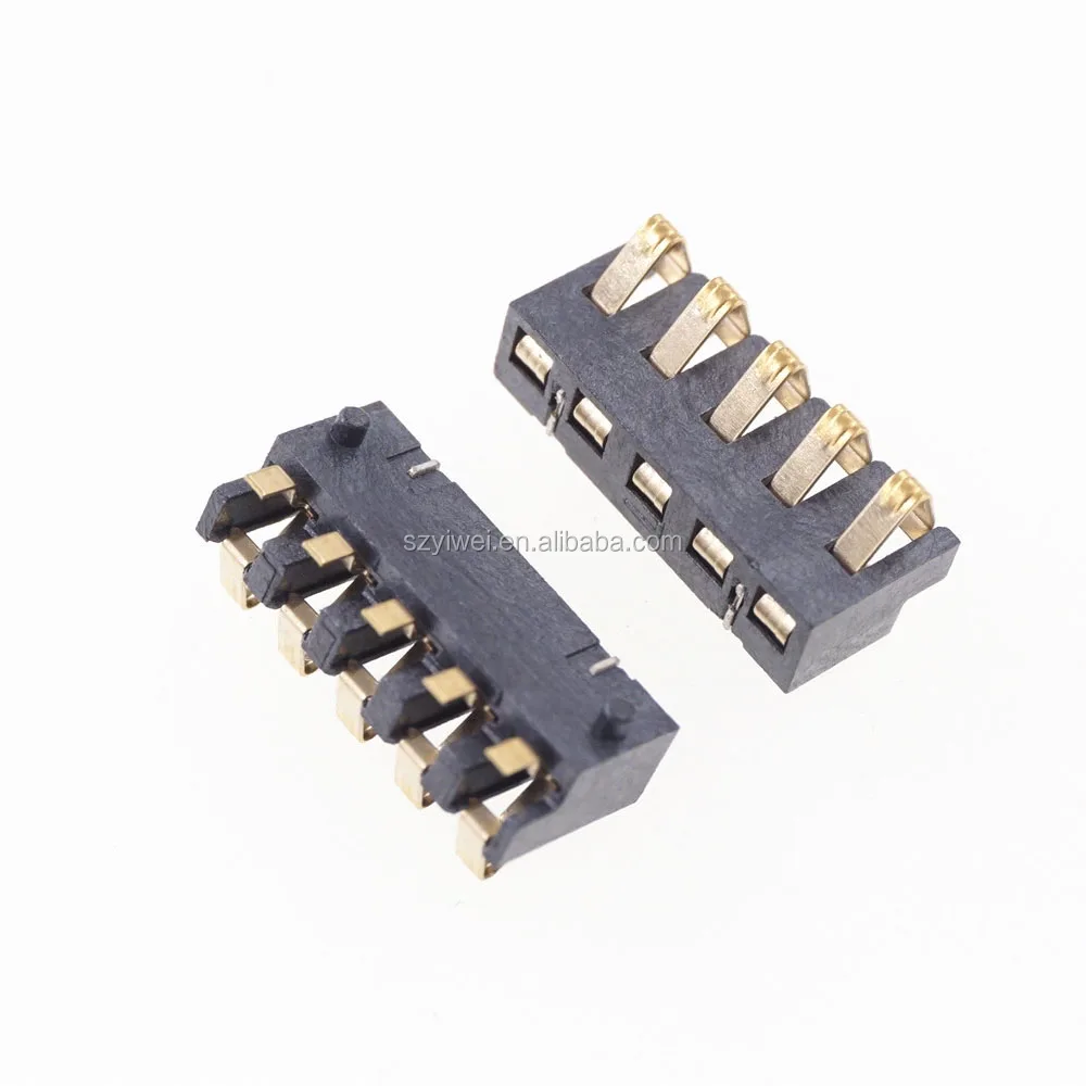 Spring Compression Contact 2.5 Mm Pitch 5 Pin Male Smd Surface Mount Battery Connectors Reflow
