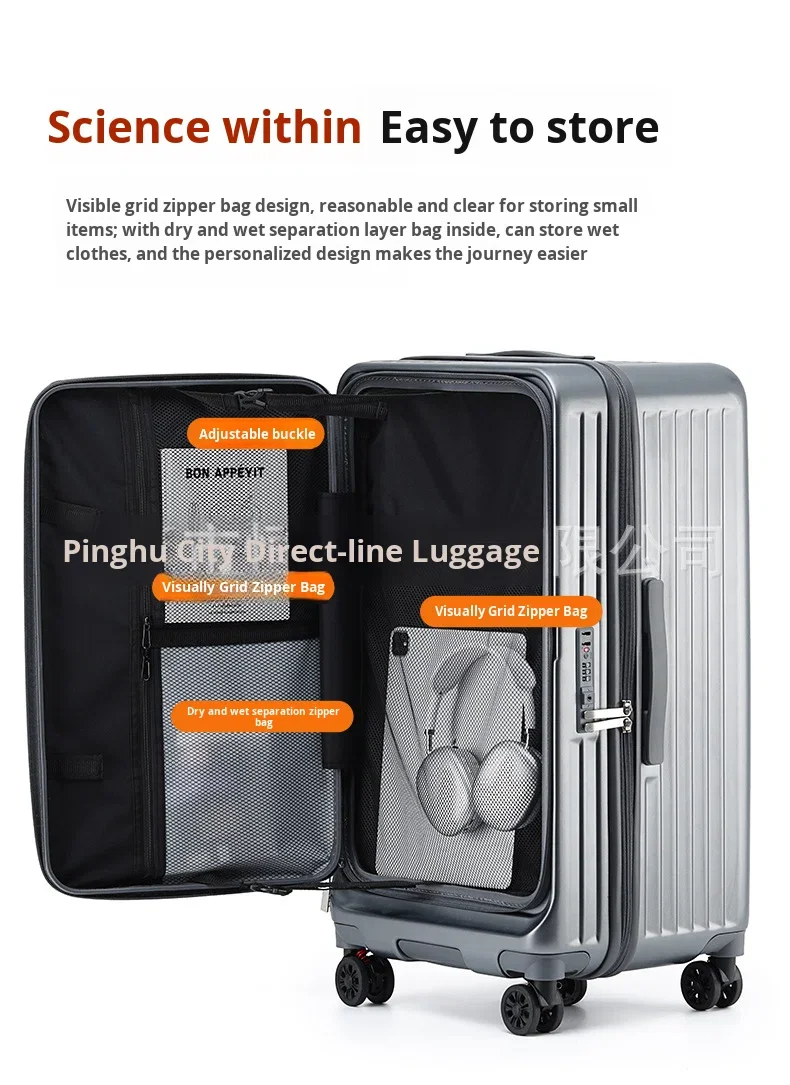 product 2026 20inch new large capacity suitcase front side open lid rolling luggage  tsa lock boarding case travel case luggage-12
