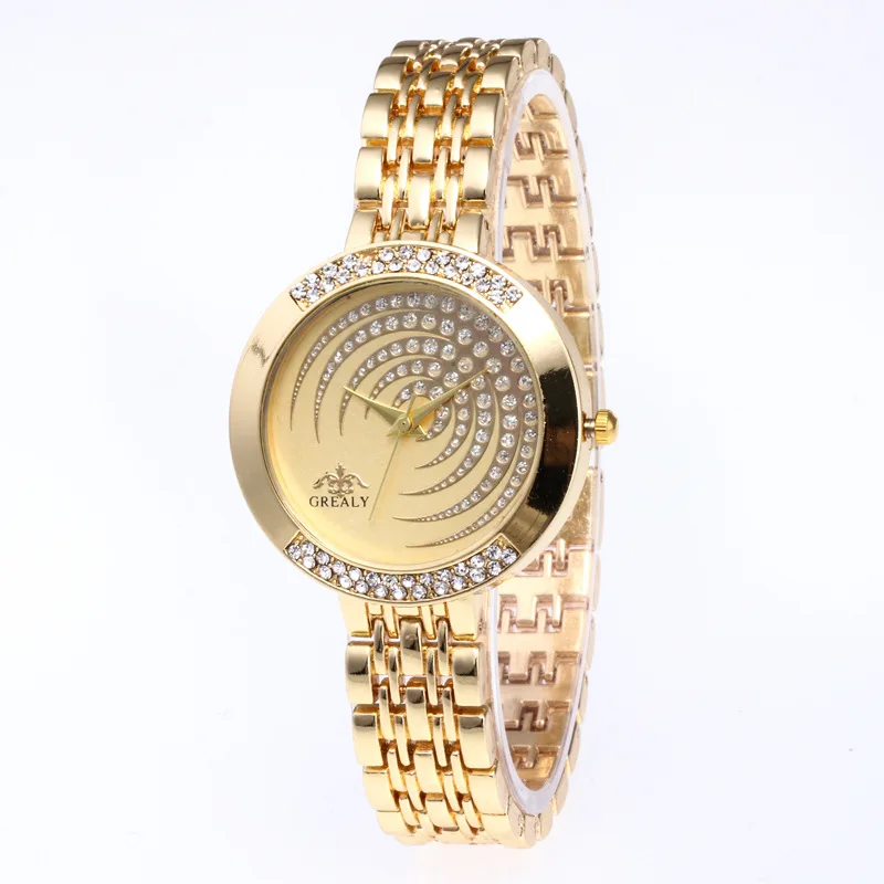 Grealy Brand 8015 Luxury Rhinestones Dial Stainless Steel Ladies