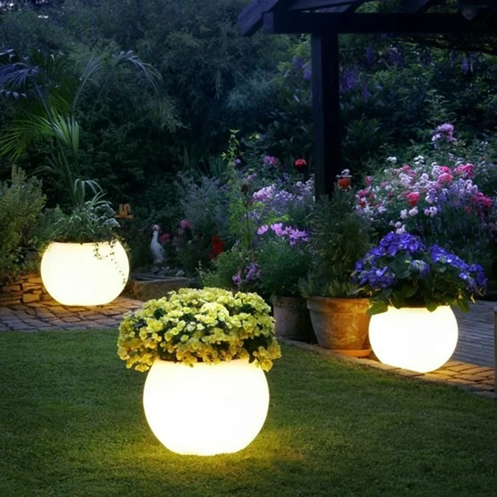 3 Color Changing Indoor Outdoor LED Light Flower Pot White Body 2 pack 