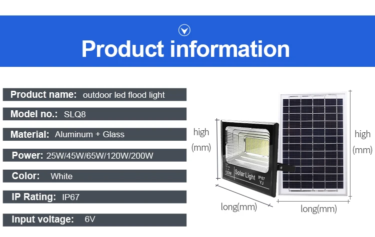 Whosale High quality outdoor waterproof IP65 solar flood lamp projector 25w 45w 65w 120w 200w solar led flood light