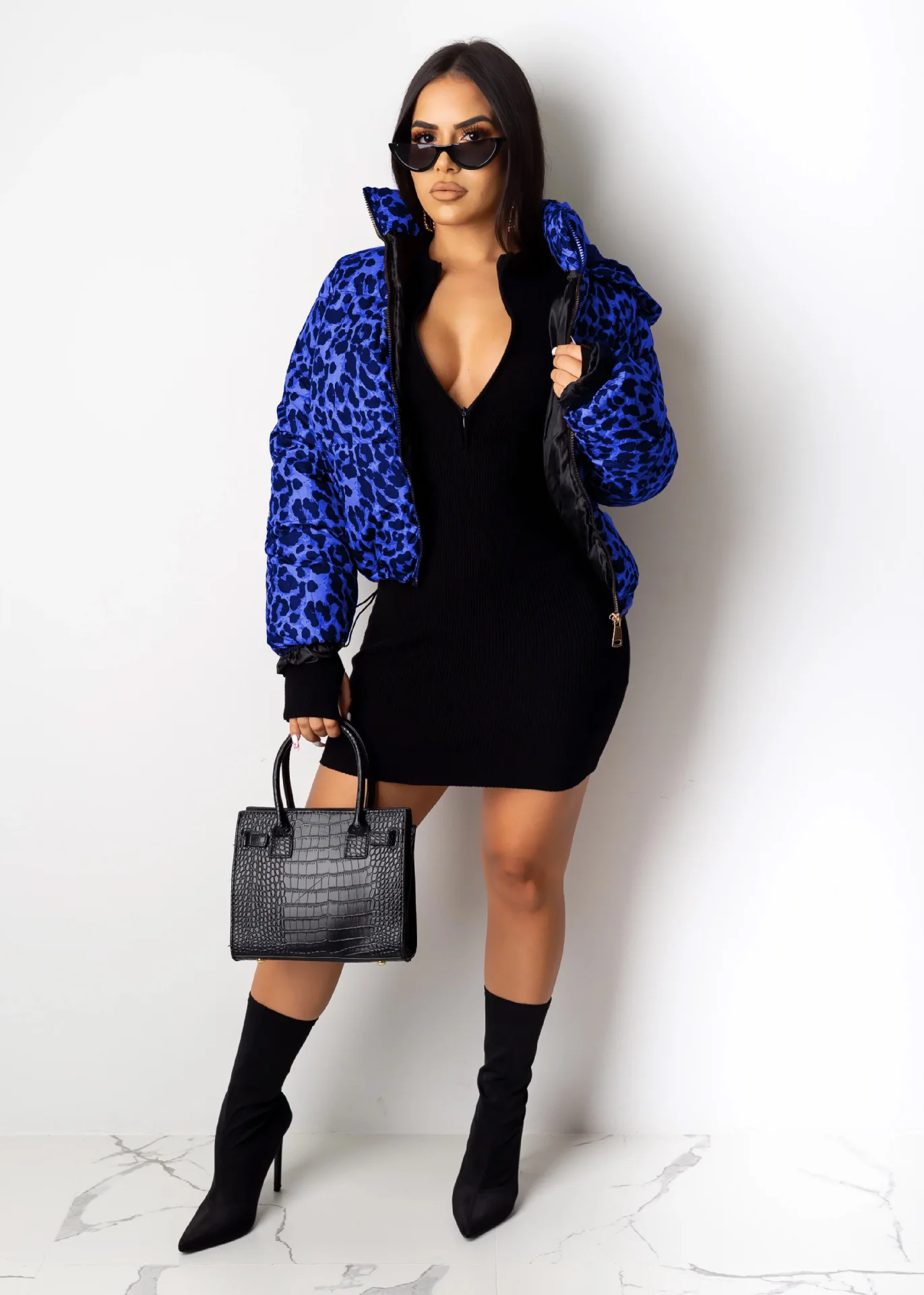 leopard print bubble coat