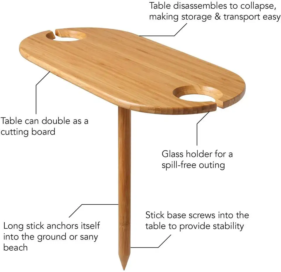 Bamboo outdoor small table portable foldable wooden picnic food snack