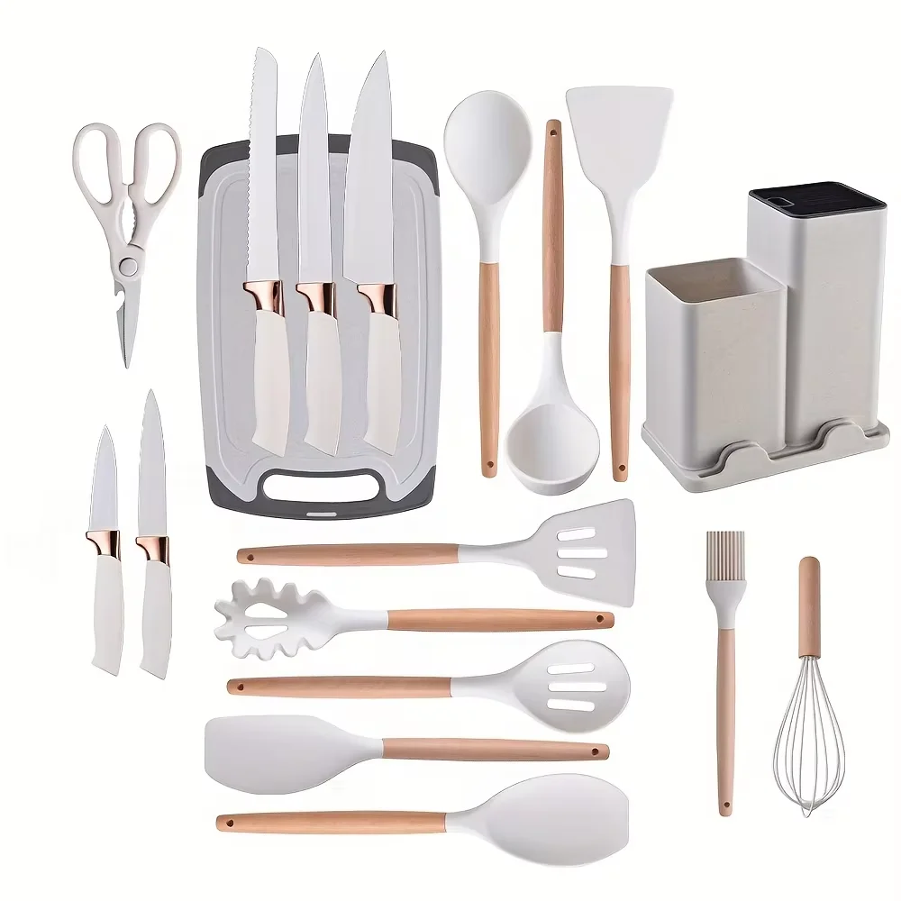 product knives kitchenware set kitchen utensils set bpa free wooden knife chef knife combination silicone cooking shovel cutting-2