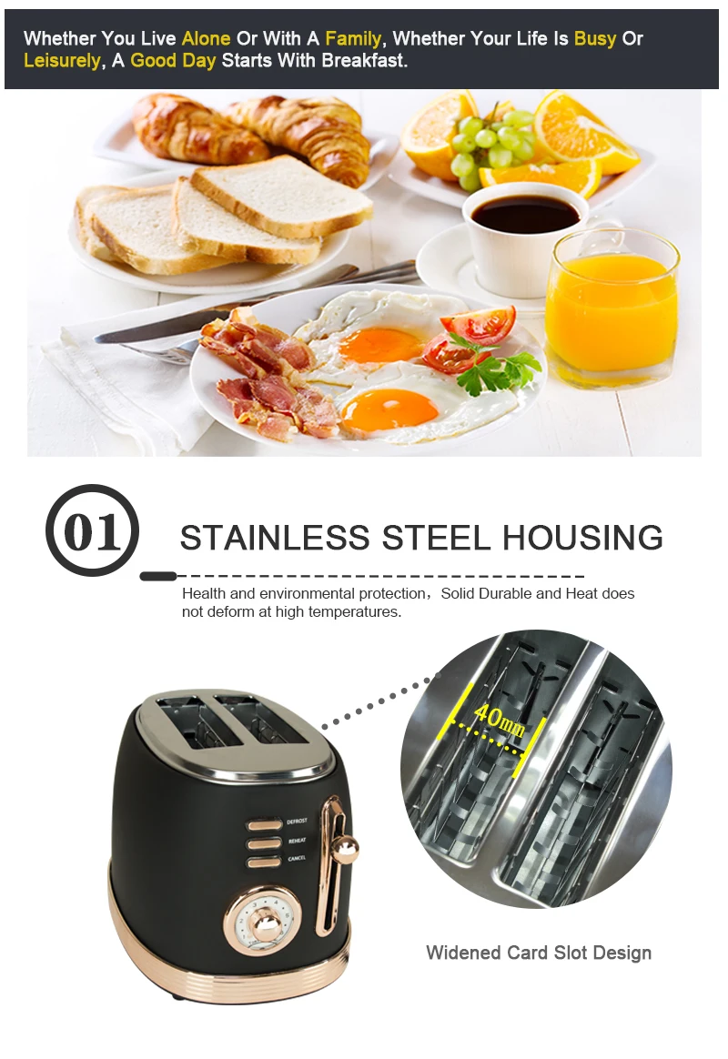 2020 2 slice 6 gears rapid baking toaster stainless steel material High quality household toster portable bread maker