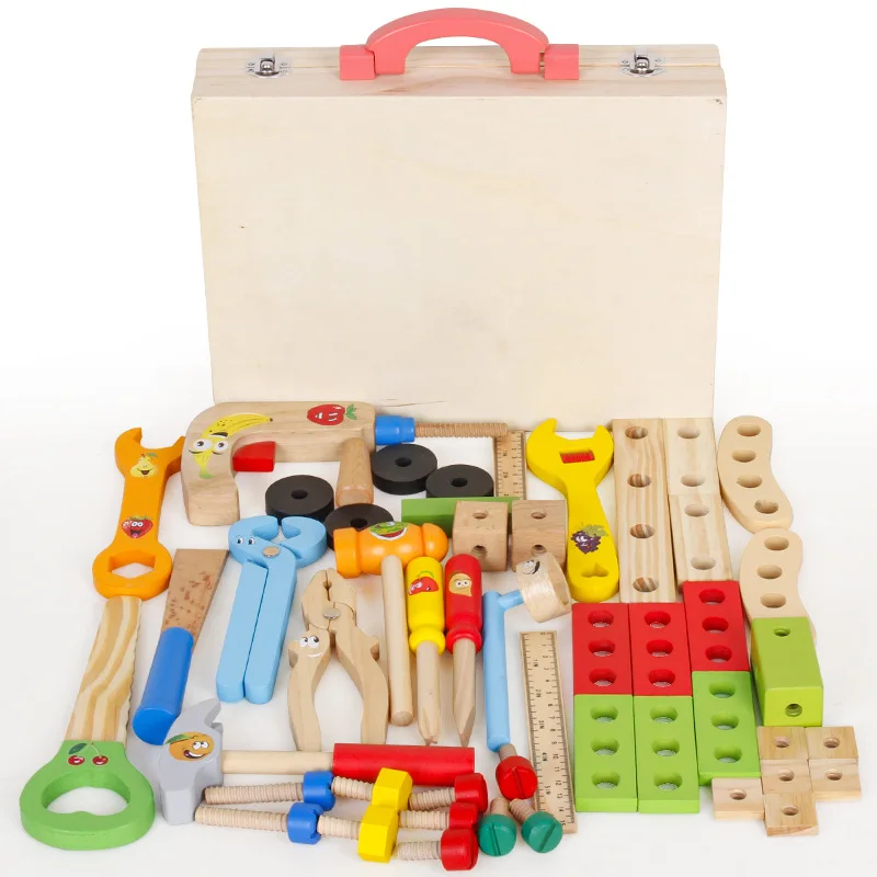 Wooden Toy Educational Boy Tool Set Learning Toy Pretend Play Creative ...