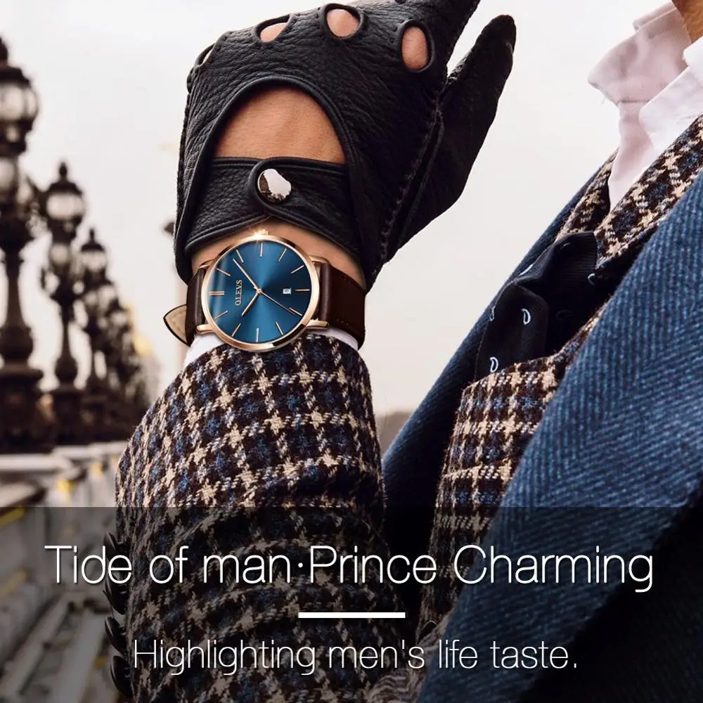 OLEVS Brand College style Wristwatch Fashion Boy's Ultra-thin Waterproof Leather Watch For Men's Also Support Customization