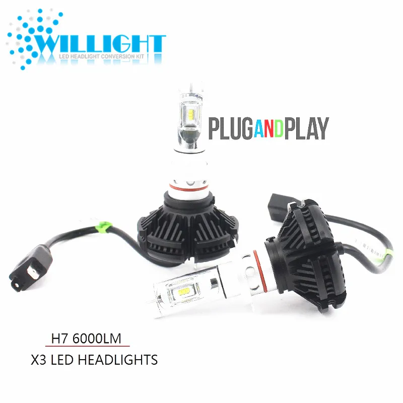 FANLESS 6000LM 50W H4 H7 LED HEADLIGHTS X3 3000K  6500K 8000K