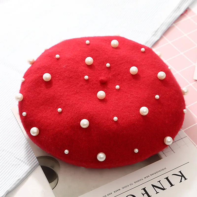 Winter Women Vogue Beret Hat Pearl 