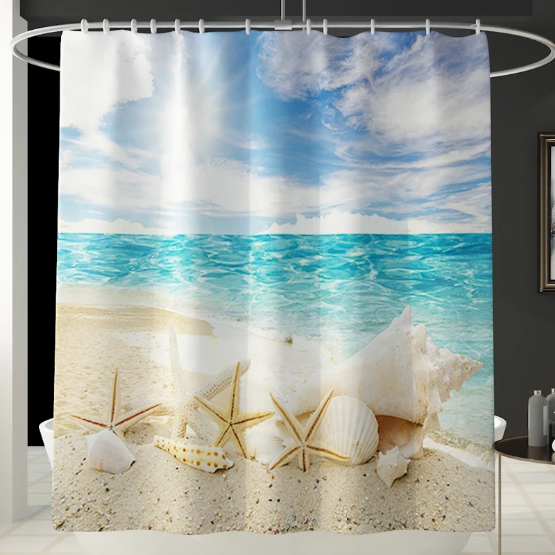 Ocean printed Toilet Pad Cover Bath Mat Shower Curtain Set for Bathroom Decoration Home Textile